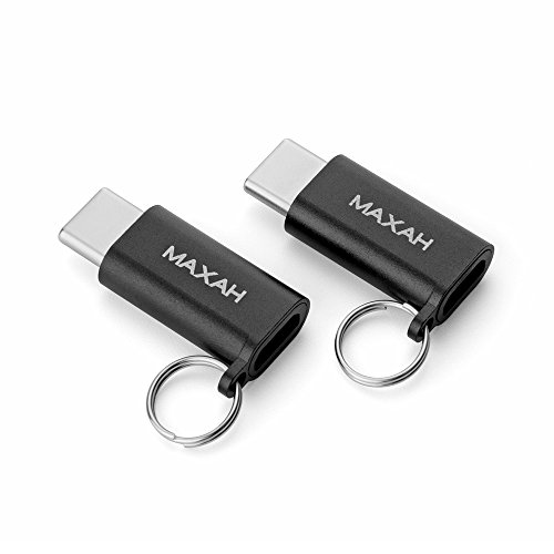 Type C Adapter MAXAH USB C auf Micro USB Konverter Adapter Aluminium-Legierung Gehäuse,mit Schlüsselring,OTG kompatibel,2er Set,für USB Type C Geräte z.B. MacBook, OnePlus 2, Nexus 5X, Nexus 6P, ChromeBook Pixel, Nokia N1,Huawei P9,Huawei Nexus 6P,LG Nexus 5X,Meizu Pro 5,Microsoft Lumia 950/XL,ZUK Z1,Google Pixel C (Schwarz) - 8