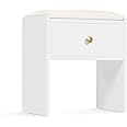 Hello-5ive Dressing Table Stool, Makeup Vanity Stool with Storage Drawer, Padded Bench Footrest Ottoman, White Wooden Stool for Dressing Table, Living Room, Hallway
