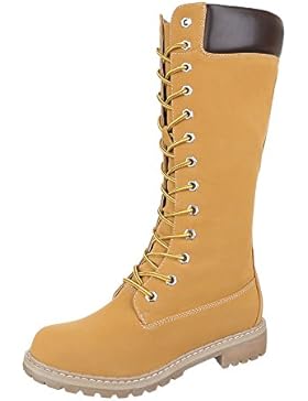 Schnürstiefel Damenschuhe Schnürstiefel Blockabsatz Schnürer Reißverschluss Ital-Design Stiefel
