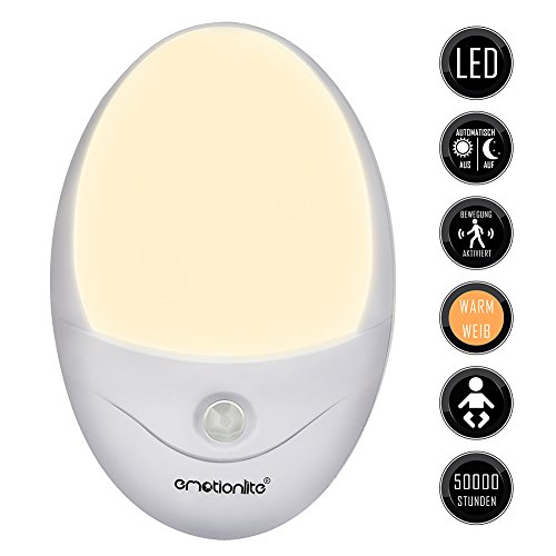 Emotionlite LED Nachtlicht mit Bewegungssensor und Dämmerungssensor Plug in Kinder Nachtlicht Sehr gut für Kinderschlafzimmer Badezimmer Flur Treppenaufgang Korridor Einbauschrank oder ein dunkles Zimmer Warmesweißes 2700K - 2