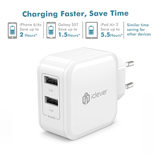 iClever BoostCube IC-TC02 4,8A 24W Dual USB Ladegerät 2-Port Reise Ladeadapter mit SmartID-Technologie für iPhone, Apple, Samsung, Android Smartphones und Tablets PC, Weiß - 2