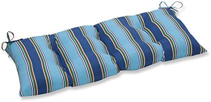 44" Blue Awning Stripe Outdoor Patio Tufted Swing/Bench Cushion