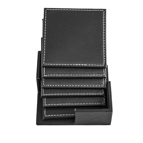 FOKOM 6er Untersetzer Untersatz Tasse Matte Coaster Cup Mat mit Halter-Schwarz - 7