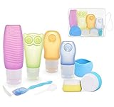 ★WAS DU ERHÄLTST★ - ieGeek Spielraumflascheninstallationssatz besteht aus 4 Flaschen, 1 Zahnbürstenabdeckung, 2 Sahnegläsern, 1 faltbaren Silikonschale, 1 Löffel und 1 Tropfer, bequem, Shampoo, Lotion, Creme, Körperwäsche, Sunblocker, Conditioner, Zahnbürste zu speichern Köpfe, etc. Verschiedene Farben helfen, verschiedene Produkte zu identifizieren, um sie zu setzen.