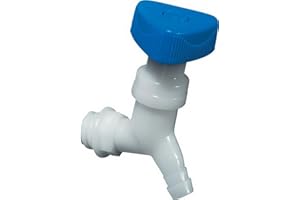 hünersdorff Válvula de bidón acodada con rosca ancha de 22 mm - conexión de caño de 13 mm o 1/2 »,resistente a los ácidos, álcalis y otros productos químicos - natural/azul