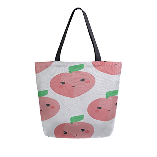 Preisvergleich Produktbild Pfirsich Früchte Kleine Süße Tragbare Große Doppelseitige Casual Canvas Tragetaschen Handtasche Schulter Wiederverwendbare Einkaufstaschen Reisetasche Für Frauen Männer Lebensmittelgeschäft Reise
