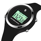SENORS Kinder Mädchen Uhr Digital LED Analoge Quarzuhr mit Silikon Wasserdicht Wecker Schwarz Armband 8813