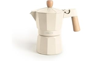 CREATE / THERA MOKA RETRO/Cafetera italiana sin adaptador para inducción blanco roto/Capacidad de 6 tazas, aluminio, 350 ml, válvula de seguridad, apta para gas, cocina eléctrica o vitro