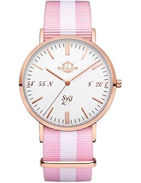 Sailor Uhr Limited Edition Sylt, Model: Sylt in rosègold/weiß mit Nylonarmband | Quarzuhr mit analoger Anzeige...