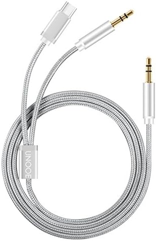 UNOOE USB Type-C to 3.5mm Stereo Audio Aux Cable with Extension 3.5 Headphone Jack Adapter for Car Home Stereo Speakers Headphones Compatible All Android Phone &amp; Motorola Moto Z Series and More (Silver)