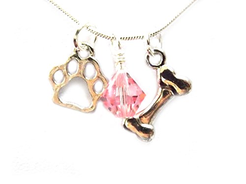 Paw-Print-and-Dog-Bone-Charm-Pendant-with-a-sparkling-Swarovski-Crystal-Pink-Xilion