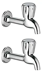 IVAAN Drizzle Long Body Continental Brass Chrome Plated faucet - Set of 2, silver