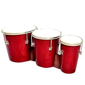 Music World Wooden Triple Bongo Drum (Red)