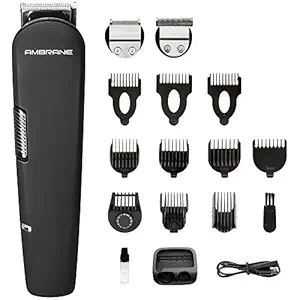 Ambrane Cord-Cordless Trimmer Kit for Men with 10 Adjustable Combs, 60 Mins Runtime, 26 Length Settings, Face, Hair and Body Grooming, Stainless & Washable Blades (Cruiser Mini, Black)