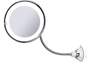 Wonder Pro WP Espejo de Aumento con Luz LED y Aumento X5 | Espejo de Maquillaje con Ventosa y Brazo Flexibe para baño | Ajustable Rotación 360°
