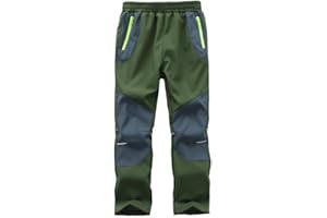 Zzkouine Pantalones Niño Invierno Trekking Cintura Elásticos Softshell Pantalón en Montañas con Forro Interior