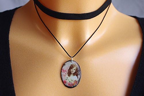 Double strand necklace oval pendant retro girl choker vintage style jewellery shabby chic
