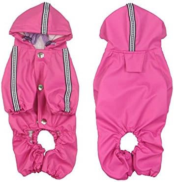 FourlegMate Safe Reflective Strips Large Dog Hooded Raincoat with Four Legs (Magenta, XL)