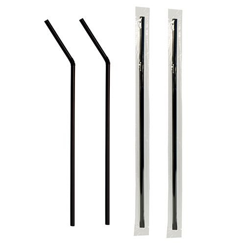 Papstar Flexible Trinkhalme einzeln gehüllt Schwarz 24cm (600 Stck. Packung)