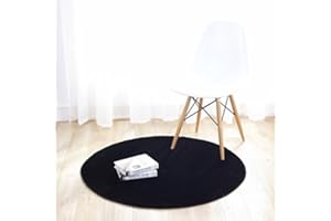 Fouriding Round Circular Area Rugs Solid Carpets Home Cozy Mat Bedroom Luxurious Floor Pads for Living Room (Black, Diameter:1.9ft)