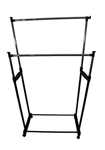 Garderobenständer Kleiderständer Ständer 2 Stangen + Rollen Verstellbar Neu #398 - 2