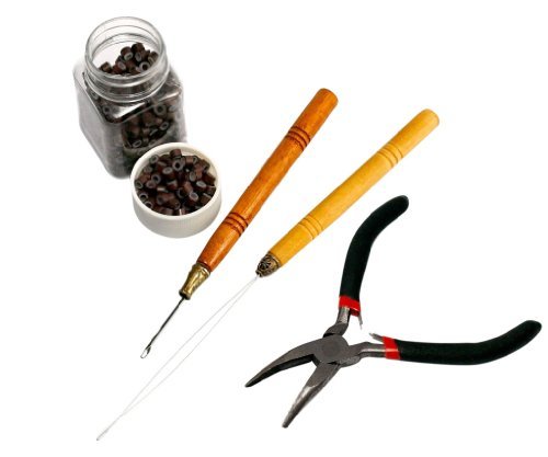 HAIR EXTENSIONS COPPER PLIER LOOP FOR MICRO RINGS W/500PCS BEADS FULL KIT Z022