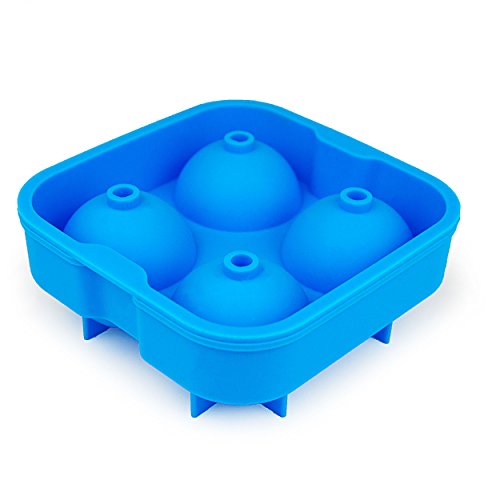 Silikonform für 4 Ice-Balls, Ice-Ball-Maker, riesige Eis-Kugeln, perfekt für Longdrinks, wie Gin-Tonic, Vodka-Bull oder Whiskey-Cola, Party-Highlight, Eiswürfel, Shots, Ice-Cube, Farbe: Blau - 2