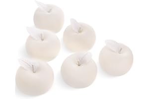 Meiwlong 6 PCS Fake Realistic Apple with Leaves Artificial White Model Decoration Party Home Faux Plastic Fruit Ornament Kitchen Holiday