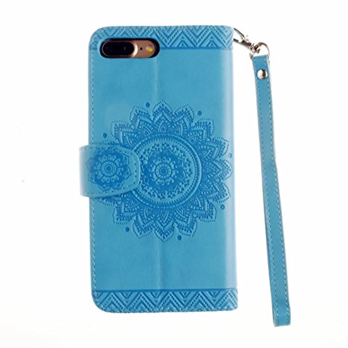 MUTOUREN Portemonnaie Handyhülle für iPhone 7 plus 5.5 Zoll PU Lader Brieftasche Klapphülle Bookstyle Wallet Flip Case mit Standfunktion Kartenfach Fall-Abdeckung Ultradünne Kratzfeste Stoßdämpfende Telefonkasten Geprägtes Muster indische Mandala Blau + Metall Stylus Stift - 4