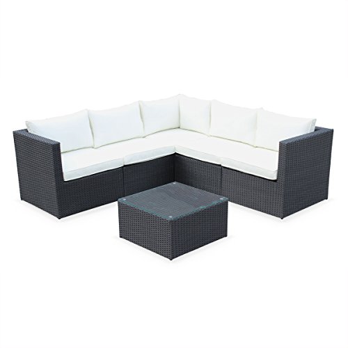 Alice's Garden - Conjunto de Jardin, Conjunto Sofa de Exterior, Negro Crudo, 5 plazas, Dimensiones y Cojines Confortable - Siena
