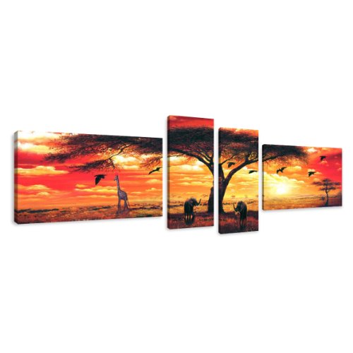 Visario Bild auf Leinwand der Deutschen Marke 145 x 30 cm 4 Teile Afrika 6701 Bilder Kunstdrucke Wandbild
