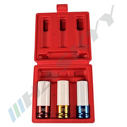 3 tlg. Schlagschrauber SET Nüsse SW17 / SW19 / SW21 mm Schoneinsätze 1/2″ für Radschrauben & Radmuttern zum Schutz der Alufelgen CSE3-14 - 4