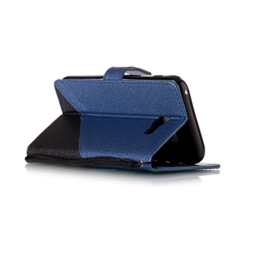 Galaxy A5 2017 Hülle,Galaxy A5 2017 Schutzhülle,Galaxy A5 2017 Leder Hülle,ikasus® Schlagfarbe Nähte Spleiß Stil Naht Farben PU Lederhülle Flip Hülle im Bookstyle Cover Schale Slim Fit Soft Silikon Magnetverschluss Schutzhülle PU Leder Hülle Flip Wallet Case Kunstleder Tasche Cover mit Standfunktion und Kartenfächer Tasche Wallet Case für Samsung Galaxy A5 (2017) SM-A520F (5,2 Zoll) – Blau - 5