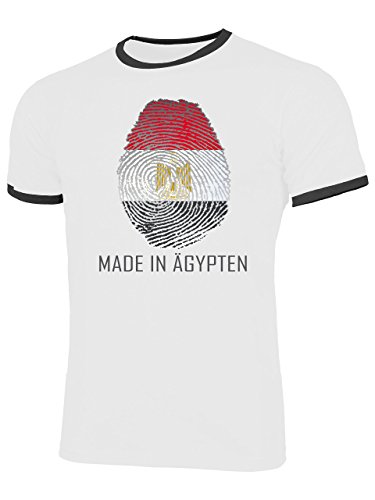 Made in Ägypten 6096 Fussball Fanshirt Herren Ringer Fun-T-Shirts Weiss Schwarz M
