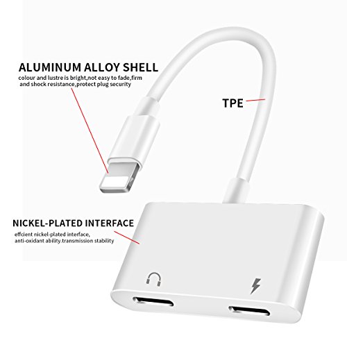 2 in 1 Lightning Audio + Charge Conversion Adapter, Anskp Dual Lightning Headphone Adapter Splitter Supports Lightning Audio and Charging At the Same Time, Supports Call, Charging, Volume Control, Compatible for iPhone 7 / 7 Plus [Support iOS 10.3 and Later] - White