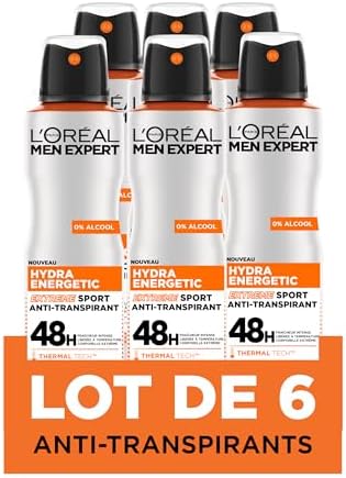 L'Oréal Men Expert Hydra Energetic - Deodorante spray antitraspirante Extreme Sport, confezione da 6 x 150 ml