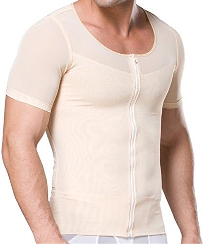 Hanerdun Mens Compression Body Shaper Shirt With Zipper Abs Abdomen Slim Nude XX-Large