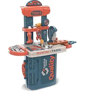 KREEBY Enterprise 3 in 1 Hand Bag Portable Workbench Engineering Tool Kit Pretend Tool Play Set Toys for Kids Boys Engineering Set for Kids with Briefcase (Multicolour)