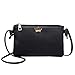 Produktbild Damen Frauen Mädchen Leder Crossbody Tasche Reine Farbe Schultertasche Messenger Bag Münztasche (Schwarz)