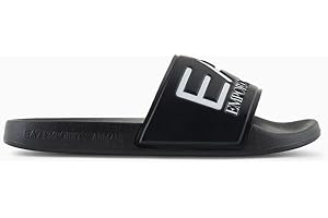 EA7 Emporio Armani Visibility Logo Slides, Black/White, Pool Sandals