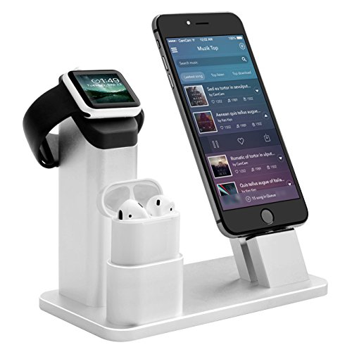 Bicolor Estación de Soporte en Aluminio 4 en 1, Soporte de Carga Dock Station para Apple Watch, Estación de Soporte para Apple Watch 3/2/1/x Airpods/iPhone/8/8PLUS/7 Plus/6s/6s Plus/iPad