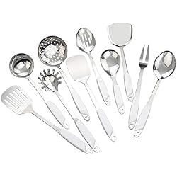 Joycky 10 Pièces Ustensiles de Cuisine en Acier Inoxydable des Ensembles, Blanc