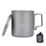 Material: Titan ZEARE Camping Tasse 420ml/ 750ml/ Titan Becher Titan Hängender Topf mit Deckel Picknick Geschirr Wasser Trink Camping kochtopf Faltbare Bail Griff Spork (420ML)