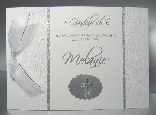 Gästebuch zur Konfirmation mit Namen 14002 mit edler Spitze