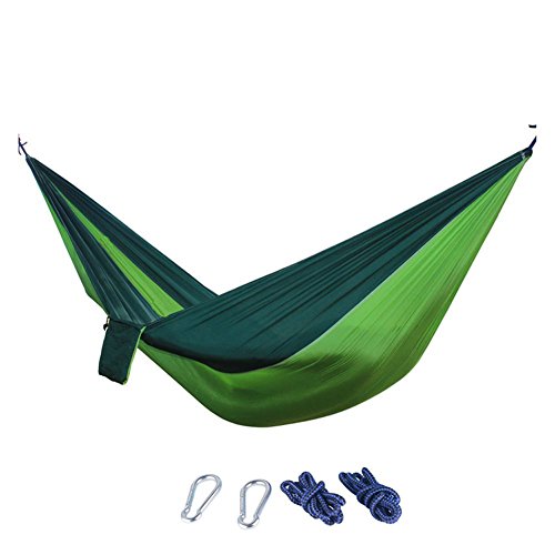 Hängematte aus Fallschirm-Seide Nylon + Befestigungs-Set Karabiner Grün Ultra-Leicht Reise-Hängematte Ultra-Light schnell-trocknende Hänge-Sessel Outdoor Hängematte Trekking Garten Hammock 200 kg (Grün / Grün)