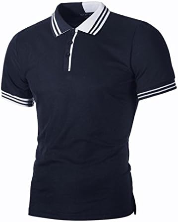 Bestoppen Men's Polo Shirts Black,Men Summer Fasion Short Sleeve Turn Down Collar Tee Shirt Tops Slim Fit Print White T Shirts Polo Novelty Casual Cotton Blouse Plus Size Shirt for Men (XXL, Navy)