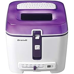 Brandt FRI2500E - Friteuse - Minuterie électronique avec écran LCD - Cuve amovible et filtre anti-graisse métallique - Capacité de la cuve 2,5 L/capacité du panier 1,2 kg - Blanche et violette