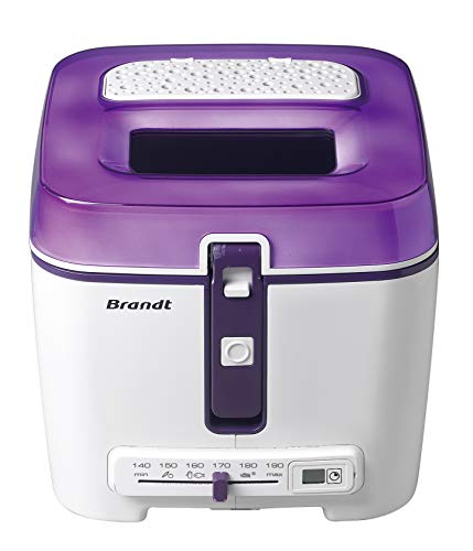 Brandt FRI2500E - Friteuse - Minuterie électronique avec écran LCD - Cuve amovible et filtre anti-graisse métallique - Capacité de la cuve 2,5 L/capacité du panier 1,2 kg - Blanche et violette