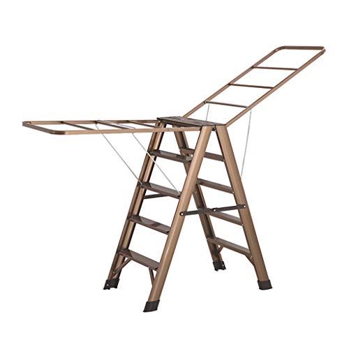 Preisvergleich Produktbild Ladder Falten multifunktionale Aluminiumlegierung Wäscheständer Innenverdickung Boden Dual-Use-Leiter Haushaltsleiter (Color : Gold, Size : 73 * 50 * 80cm)