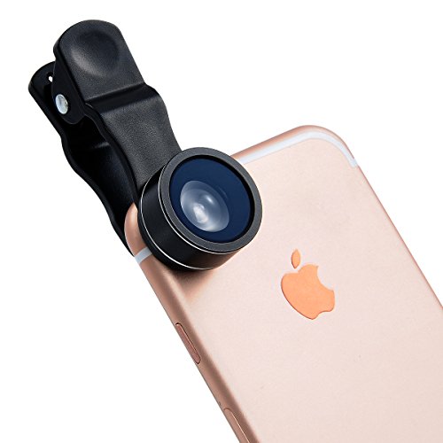 Lenti Cellulari per iPhone Samsung e Smartphone, 3 in 1 Lenti Smartphone Universale Clip-On Lente Fisheye 198 Gradi + 0.63X Grandangolo Lente Super + Lente Macro 15X Obiettivi Smartphone Cellulare Kit